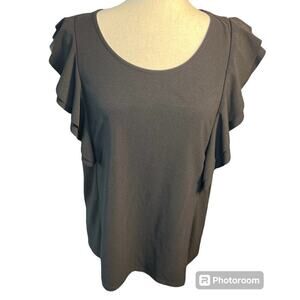 NWY Love Scarlett Flutter Sleeve Top, Short Sleeve, Black, size Medium
